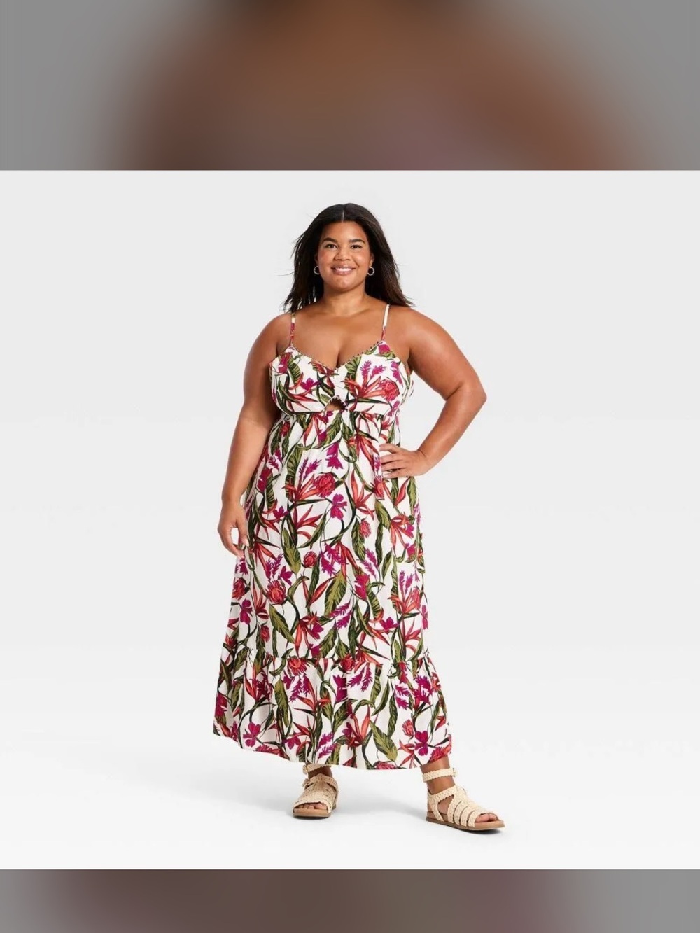 a new day White Floral Slip Dress with Red & Green Print
